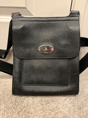 Mulberry Leather Crossbody Messenger Bag - Black